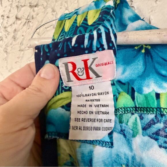 Vintage R&K Blue and Green Floral Maxi Dress - Picture 9 of 9